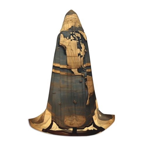 zkyfll Umhang mit Kapuze im antiken Weltkugel-Druck, klein, Halloween-Kostüm, Halloween, Cosplay, Hexe, Robe, Umhang von zkyfll