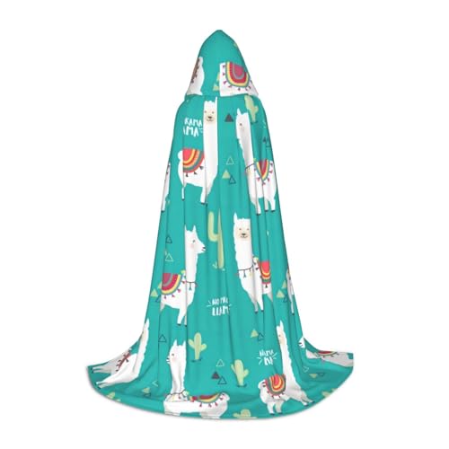 zkyfll Umhang mit Kapuze und Alpaka-Kaktusdruck, klein, Halloween-Kostüm, Halloween, Cosplay, Hexe, Robe Cape von zkyfll