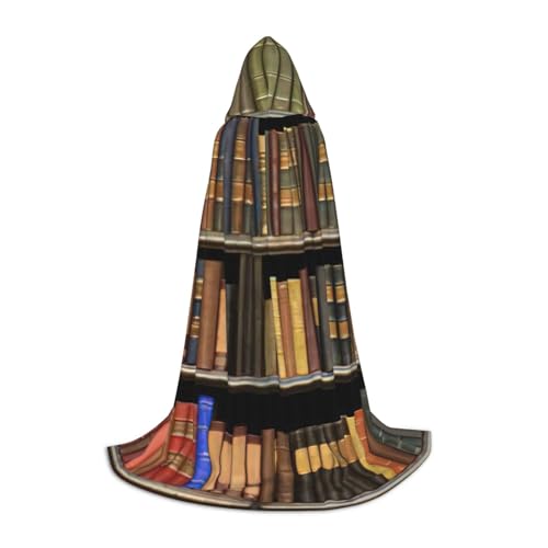 zkyfll Umhang mit Kapuze und Bücherregaldruck, klein, Halloween-Kostüm, Halloween, Cosplay, Hexe, Umhang von zkyfll