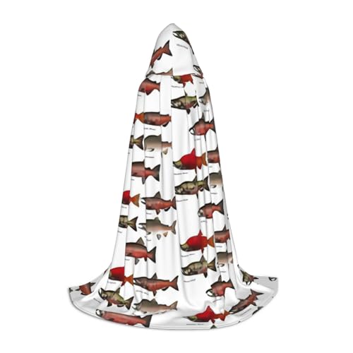 zkyfll Umhang mit Kapuze und Lachsdruck, klein, Halloween-Kostüm, Halloween, Cosplay, Hexe, Robe Cape zkyfll Umhang mit Kapuze und Lachsdruck, klein, Halloween-Kostüm, Halloween, Cosplay, Hexe, Robe Cape von zkyfll