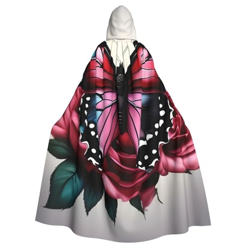 zkyfll Umhang mit Kapuze und Rosen- und Schmetterlings-Druck, für Damen, Herren, Erwachsene, Länge mit Kapuze, Halloween, Cosplay-Kostüme zkyfll Umhang mit Kapuze und Rosen- und Schmetterlings-Druck, für Damen, Herren, Erwachsene, Länge mit Kapuze, Halloween, Cosplay-Kostüme von zkyfll