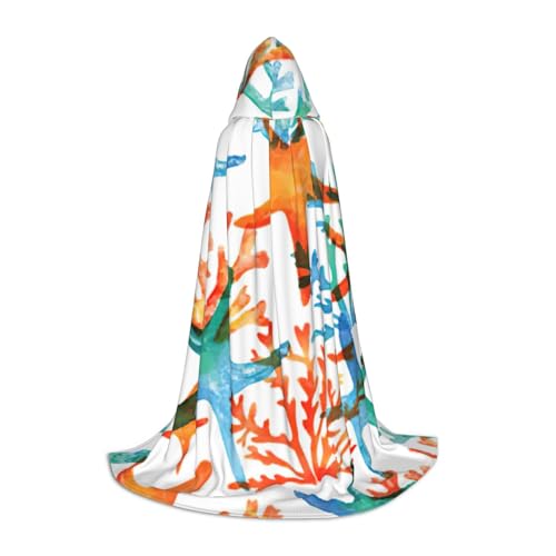 zkyfll Umhang mit Kapuze und Seestern, Korallendruck, klein, Halloween-Kostüm, Halloween, Cosplay, Hexe, Robe Cape von zkyfll