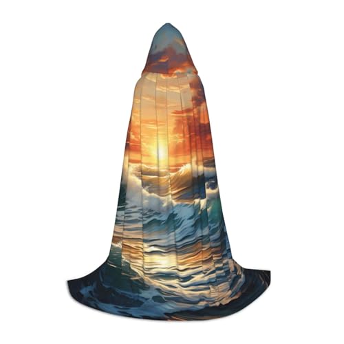 zkyfll Umhang mit Kapuze und Sonnenuntergang, Motiv: Ozean, Sonnenuntergang, Halloween-Kostüm, Halloween, Cosplay, Hexe, Robe, Umhang von zkyfll