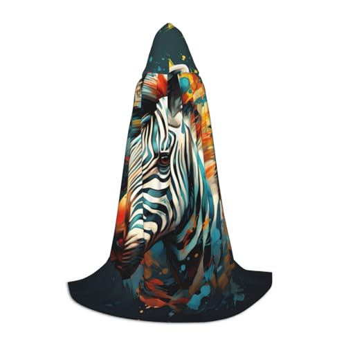 zkyfll Umhang mit Kapuze und abstraktem Tier, Zebramuster, klein, Halloween, Cosplay, Hexe, Robe Cape von zkyfll