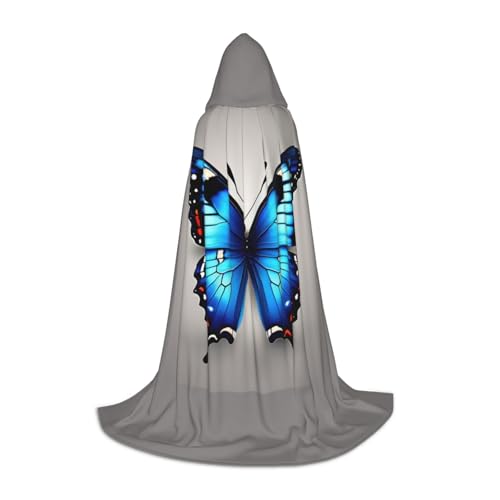 zkyfll Umhang mit Kapuze und blauem Schmetterlings-Aufdruck, für Halloween, Cosplay, Hexe, Robe, Umhang von zkyfll