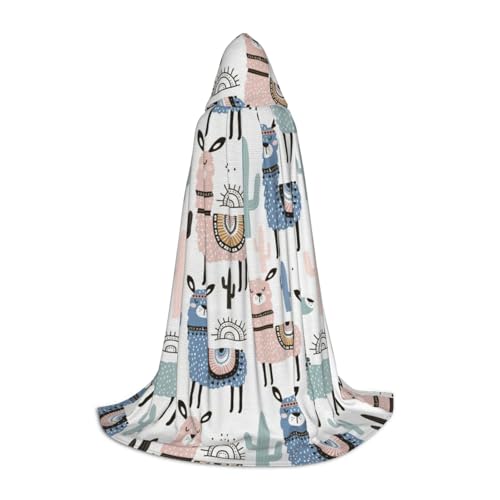 zkyfll Umhang mit Kapuze und tropischem Kaktus-Tier-Lama-Druck, kleine Größe, Halloween-Kostüm, Halloween, Cosplay, Hexe, Robe, Umhang von zkyfll