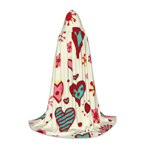 zkyfll Umhang mit buntem Herzmuster, kleiner Kapuzenumhang, Halloween-Kostüm, Halloween, Cosplay, Hexe, Robe Cape von zkyfll