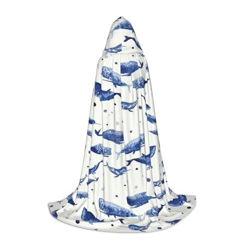 zkyfll Umhang mit kleinem Blauwal-Motiv, mit Kapuze, für Halloween, Cosplay, Hexe, Umhang von zkyfll