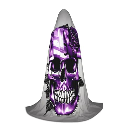 zkyfll Umhang mit lila Rose und Totenkopf, klein, mit Kapuze, Halloween-Kostüm, Halloween, Cosplay, Hexe, Robe Cape von zkyfll
