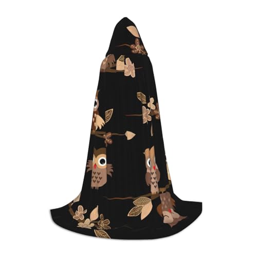 zkyfll Umhang mit niedlichem braunem Cartoon-Eulen-Druck, kleine Größe, Kapuzenumhang, Halloween-Kostüm, Halloween, Cosplay, Hexe, Robe Cape von zkyfll