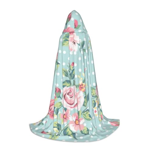 zkyfll Umhang mit rosa Rosenblumen, kleiner Kapuzenumhang, Halloween-Kostüm, Halloween, Cosplay, Hexe, Robe Cape von zkyfll