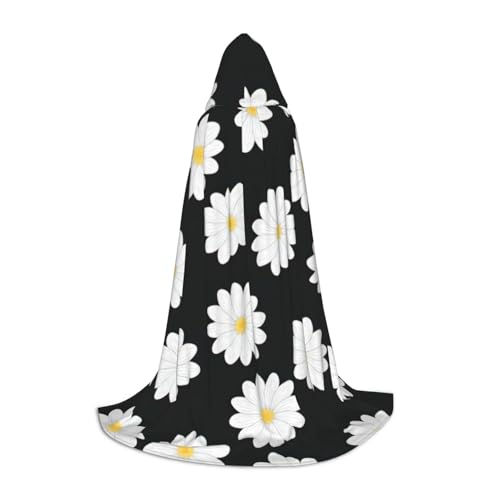zkyfll Umhang mit weißem Gänseblümchen-Motiv, kleine Größe, mit Kapuze, Halloween-Kostüm, Halloween, Cosplay, Hexe, Robe, Umhang von zkyfll