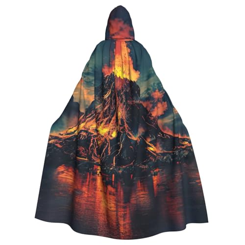 zkyfll Vulkan-Aufdruck, für Damen und Herren, Erwachsenenlänge, Kapuzenumhang mit Kapuze, Halloween-Cosplay-Kostüme von zkyfll