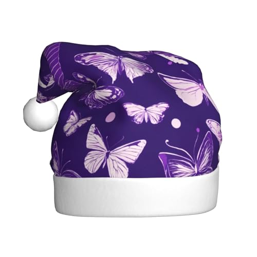 zkyfll Weihnachtsmann-Hut mit Blumenmuster, lila Schmetterling, für Erwachsene, Weihnachtsfeier von zkyfll