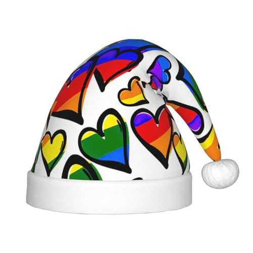 zkyfll Weihnachtsmann-Hut mit Gay-Pride-Herzen, Regenbogenfarben, kleine Größe, Weihnachtsgeschenke, lustiger Plüsch-Hut zkyfll Weihnachtsmann-Hut mit Gay-Pride-Herzen, Regenbogenfarben, kleine Größe, Weihnachtsgeschenke, lustiger Plüsch-Hut von zkyfll