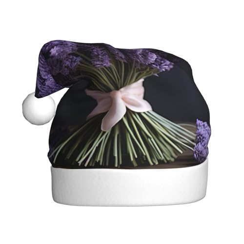 zkyfll Weihnachtsmann-Hut mit Lavendelstrauß-Druck, für Erwachsene, Weihnachtsfeier zkyfll Weihnachtsmann-Hut mit Lavendelstrauß-Druck, für Erwachsene, Weihnachtsfeier von zkyfll