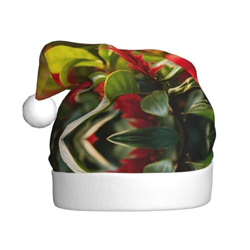 zkyfll Weihnachtsmann-Hut mit grünem Saflorblatt-Druck, für Erwachsene, Weihnachtsfeier zkyfll Weihnachtsmann-Hut mit grünem Saflorblatt-Druck, für Erwachsene, Weihnachtsfeier von zkyfll