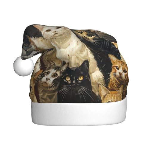 zkyfll Weihnachtsmannhut mit Katzendruck, lustiger Weihnachtshut für Erwachsene, Weihnachtsfeier zkyfll Weihnachtsmannhut mit Katzendruck, lustiger Weihnachtshut für Erwachsene, Weihnachtsfeier von zkyfll