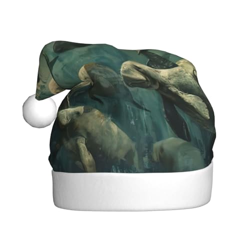 zkyfll Weihnachtsmannhut mit Seekuh Tiermotiv, lustiger Weihnachtshut für Erwachsene, Weihnachtsfeier zkyfll Weihnachtsmannhut mit Seekuh Tiermotiv, lustiger Weihnachtshut für Erwachsene, Weihnachtsfeier von zkyfll