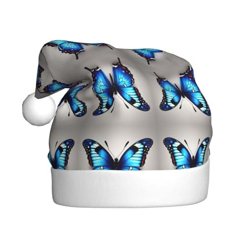 zkyfll Weihnachtsmannhut mit blauem Schmetterlingsdruck, lustiger Weihnachtshut für Erwachsene, Weihnachtsfeier von zkyfll
