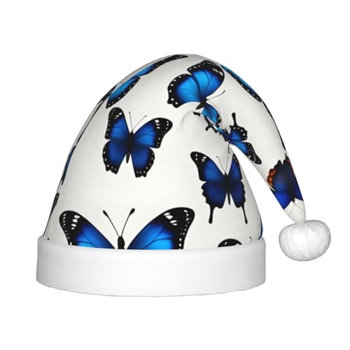 zkyfll Weihnachtsmütze, Motiv: viele blaue Schmetterlinge, kleine Größe, Weihnachtsgeschenke, Plüsch, lustige Weihnachtsmütze, Party zkyfll Weihnachtsmütze, Motiv: viele blaue Schmetterlinge, kleine Größe, Weihnachtsgeschenke, Plüsch, lustige Weihnachtsmütze, Party von zkyfll