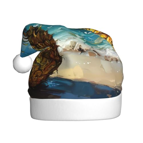 zkyfll Weihnachtsmütze mit Ananas-Motiv am Meer, Plüsch, lustige Weihnachtsmütze für Erwachsene, Weihnachtsfeier von zkyfll
