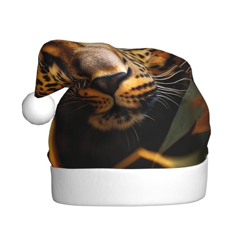 zkyfll Weihnachtsmütze mit Leopardenmuster, Plüsch, lustige Weihnachtsmütze für Erwachsene, Weihnachtsfeier von zkyfll