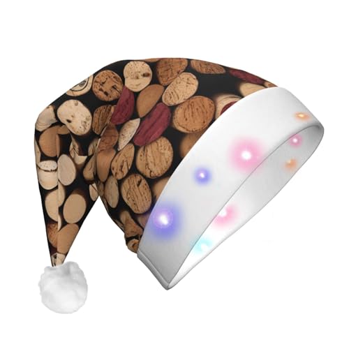 zkyfll Weihnachtsmütze mit Weinkorkendruck, Plüsch, beleuchtet, lustige Weihnachtsmütze für Erwachsene, Weihnachtsfeier zkyfll Weihnachtsmütze mit Weinkorkendruck, Plüsch, beleuchtet, lustige Weihnachtsmütze für Erwachsene, Weihnachtsfeier von zkyfll