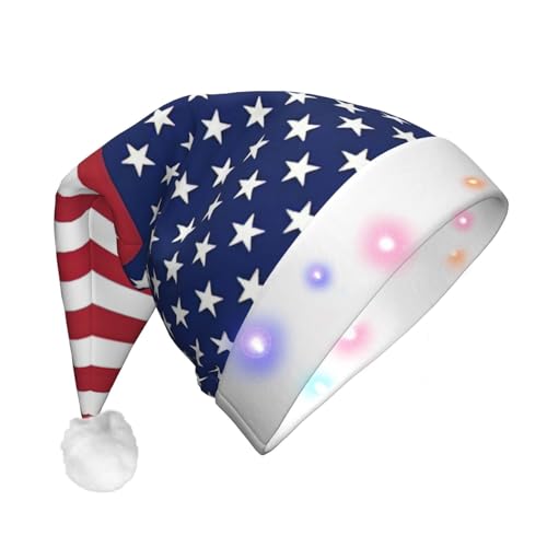 zkyfll Weihnachtsmütze mit amerikanischer Flagge, Sterne, Streifen, Plüsch, beleuchtet, lustige Weihnachtsmütze für Erwachsene, Weihnachtsfeier zkyfll Weihnachtsmütze mit amerikanischer Flagge, Sterne, Streifen, Plüsch, beleuchtet, lustige Weihnachtsmütze für Erwachsene, Weihnachtsfeier von zkyfll