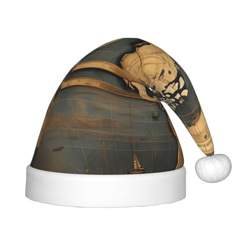 zkyfll Weihnachtsmütze mit antikem Weltkugel-Druck, kleine Größe, Weihnachtsgeschenke, Plüsch, lustige Weihnachtsmütze, Party von zkyfll