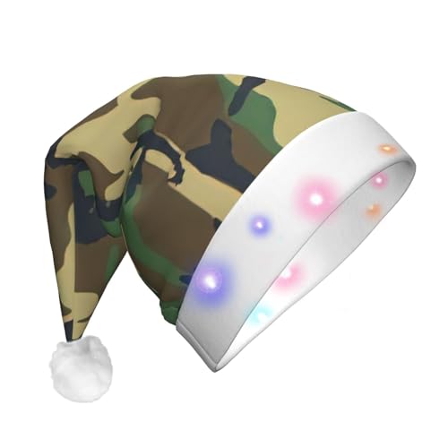 zkyfll Weihnachtsmütze mit grünem Militär-Camouflage-Druck, Plüsch, beleuchtet, lustige Weihnachtsmütze für Erwachsene, Weihnachtsfeier zkyfll Weihnachtsmütze mit grünem Militär-Camouflage-Druck, Plüsch, beleuchtet, lustige Weihnachtsmütze für Erwachsene, Weihnachtsfeier von zkyfll