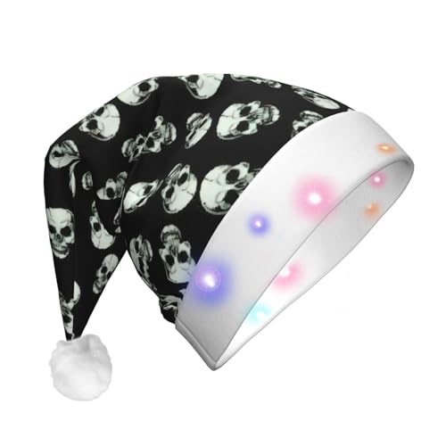 zkyfll Weihnachtsmütze mit schwarzem Totenkopf-Aufdruck, Plüsch, beleuchtet, lustige Weihnachtsmütze für Erwachsene, Weihnachtsfeier zkyfll Weihnachtsmütze mit schwarzem Totenkopf-Aufdruck, Plüsch, beleuchtet, lustige Weihnachtsmütze für Erwachsene, Weihnachtsfeier von zkyfll