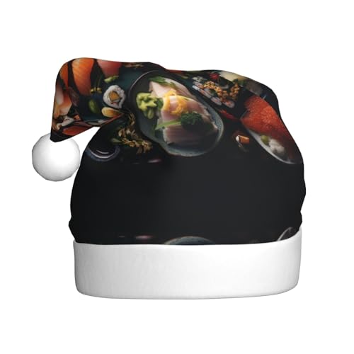 zkyfll Weihnachtsmütze mit vielen Sushi-Lebensmitteln, Plüsch, lustige Weihnachtsmütze für Erwachsene, Weihnachtsfeier von zkyfll