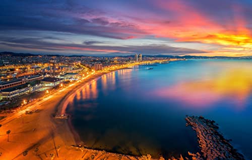 1000 Teile Puzzle, Spanien Barcelona Stadt Sonnenuntergang Panorama Puzzle Kindergeschenke 26x38CM von znwrr