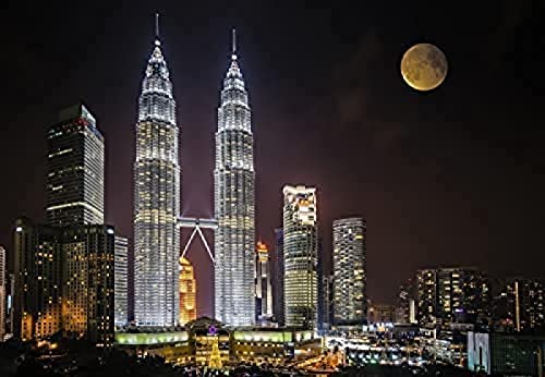 1000 Teile Puzzle für Erwachsene, Kuala Lumpur Petronas Twin Towers, Gehirn-Herausforderungspuzzle für Kinder, Lernspiele, Kinder-Lernspiel, Spielzeug, Geschenk für Zuhause, Reisen, 50 x 70 cm von znwrr