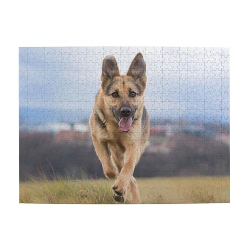 1000-Teile-Puzzle mit laufendem Deutschen Schäferhund-Motiv, papierartiges Puzzle, Geschenke für Erwachsene, Familie, Hochzeit, Abschlussgeschenk, vertikale Version, 50 x 70 cm von znwrr