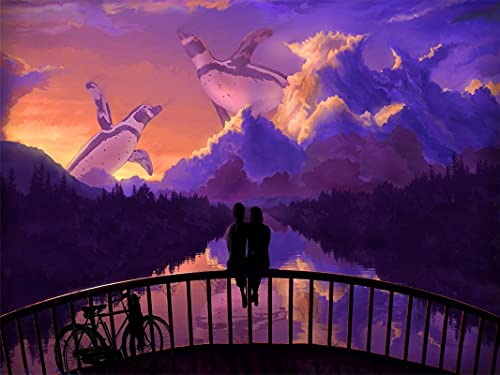 1000-teiliges Puzzle, verliebte Paare auf der Brücke, der Sonnenuntergang bewundert DIY-Bild aus Holz, Dekoration für das Haus 26x38CM von znwrr
