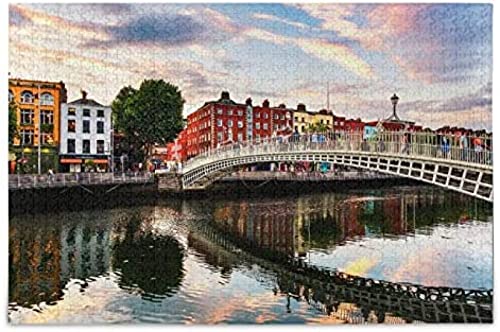 Dublin-Irland-Brücke, Bunte Häuser, 1000 Teile, Puzzle, pädagogisch, intellektuell, dekomprimierend, lustiges Spiel für Kinder, Erwachsene, Heim-Wanddekoration, 38 x 52 cm von znwrr