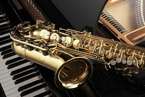 Erwachsenenpuzzle 1000 Teile Auf dem Klavier liegend EIN leuchtendes Saxophon 3D-Puzzle 26x38CM von znwrr