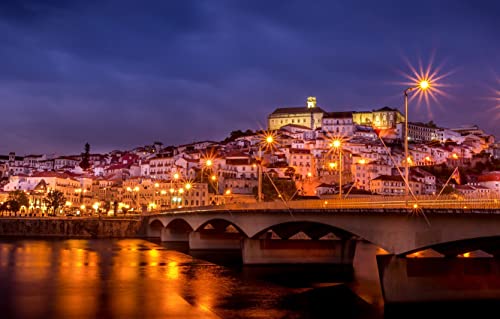 Klassisches Puzzle 2000 Teile Portugal Coimbra Purple Night Building Bridge Puzzle Heimdekoration 70x100CM von znwrr