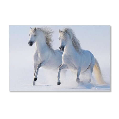 Zwei weiße Pferde, Winter, Schnee, Puzzle 1000 Teile Puzzle für Erwachsene, Kinder, Lernspielzeug, Familien-Dekompressionsspiel, 50 x 70 cm von znwrr