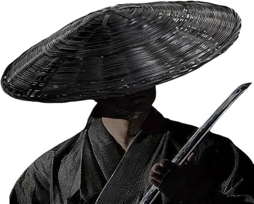 zonzxcv Schwarzer Samurai-Hut aus Bambus, japanischer Hut für Cosplay, Rollenspiele als alter Schwertkämpfer, Ritter oder japanischer Schwertkämpfer. Durchmesser: 47 cm von zonzxcv