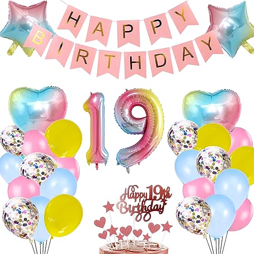 19. Geburtstag Deko Rosa Regenbogen für Mädchen,Herz Zahl Helium Folienballon Happy Birthday Banner Luftballon Konfetti Ballons Tortendeko Kuchendeko Geschenk für 19 Jahre Frau Frauen Party Dekoration 19. Geburtstag Deko Rosa Regenbogen für Mädchen,Herz Zahl Helium Folienballon Happy Birthday Banner Luftballon Konfetti Ballons Tortendeko Kuchendeko Geschenk für 19 Jahre Frau Frauen Party Dekoration von zooting