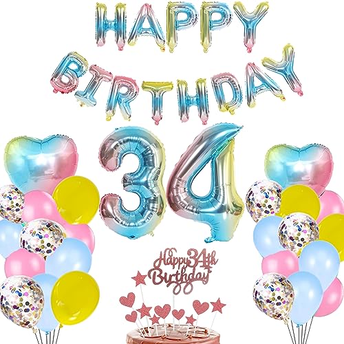 34. Geburtstag Deko Blau Regenbogen für Mädchen Frau Mann ,Herz Zahl Folienballon Happy Birthday Banner Luftballon Konfetti Ballons Tortendeko Kuchendeko Geschenk für 34 Jahre Kinder Party Dekoration 34. Geburtstag Deko Blau Regenbogen für Mädchen Frau Mann ,Herz Zahl Folienballon Happy Birthday Banner Luftballon Konfetti Ballons Tortendeko Kuchendeko Geschenk für 34 Jahre Kinder Party Dekoration von zooting