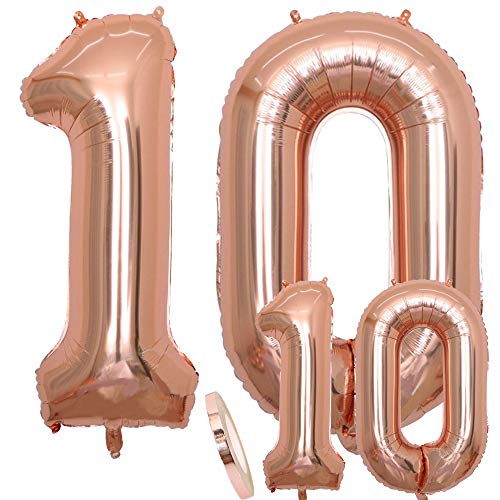 Luftballons Zahl 10 Geburtstag XXL Rose Gold - Riesen Folienballon in 2 Größen 40" & 16" | Set XXL 100cm + Mini 40cm Version Geburtstagsdeko | Insgesamt Vier Zahlen | Ideal zum 10. als Deko Luftballons Zahl 10 Geburtstag XXL Rose Gold - Riesen Folienballon in 2 Größen 40" & 16" | Set XXL 100cm + Mini 40cm Version Geburtstagsdeko | Insgesamt Vier Zahlen | Ideal zum 10. als Deko von zooting