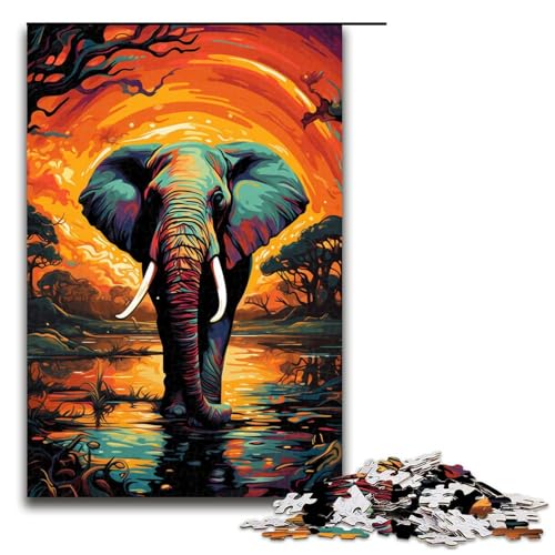 1000 Puzzle Bunte Psychedelia der Elefanten Holzpuzzle für Kinder Familie Eltern Kind Interaktion 75x50cm von zouxangzz
