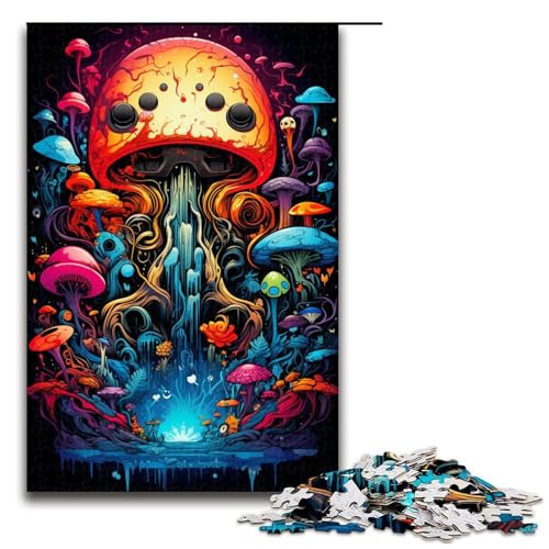 1000 Puzzle Bunte psychedelische Fantasiepilze Holzpuzzle für Kinder Familie Eltern Kind Interaktion 75x50cm von zouxangzz
