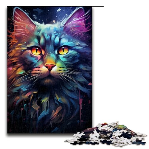 1000 Teile Bunte Psychedelia Einer süßen lila Katze Puzzle für Erwachsene Unmögliches Puzzle zum Stressabbau für Teenager ab 12 Jahren 75x50cm von zouxangzz