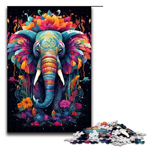 1000 Teile Bunte Psychedelia der Elefanten Puzzlespiel Puzzle für Erwachsene Geeignet für Paare und Teenager ab 12 Jahren 75x50cm von zouxangzz