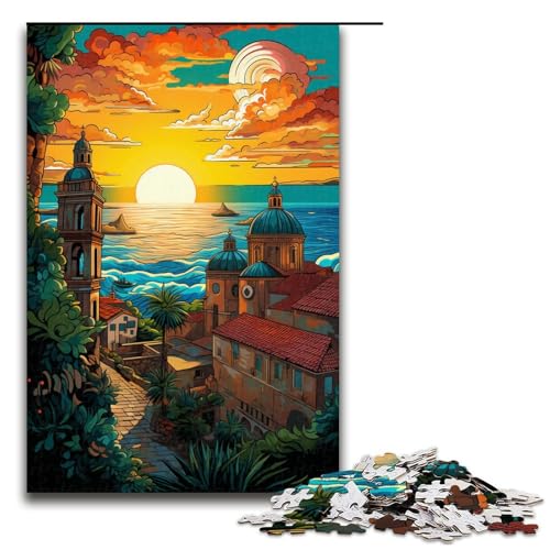 1000 Teile Bunte Psychedelia der Stadtmauern von Dubrovnik Puzzlespiel Puzzle für Erwachsene geeignet für Paare und Teenager ab 12 Jahren 75 x 50 cm von zouxangzz